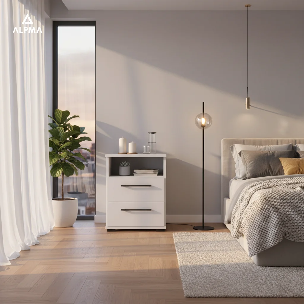 Szafka nocna NOX-D2 40×36×54 cm ze schowkiem i szufladami D2N1 BIALY - zdjęcie 2