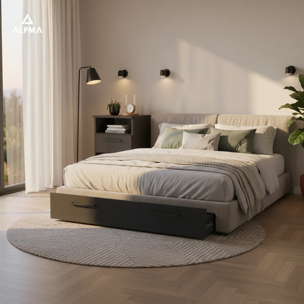 Szafka nocna NOX-D2 40×36×54 cm ze schowkiem i szufladami D2N1 CZARNY - zdjęcie 3