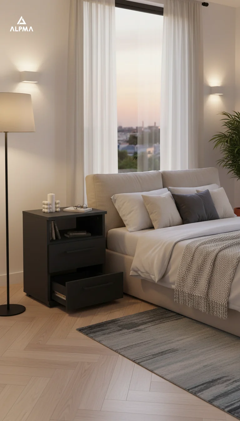 Szafka nocna NOX-D2 40×36×54 cm ze schowkiem i szufladami D2N1 CZARNY - zdjęcie 4