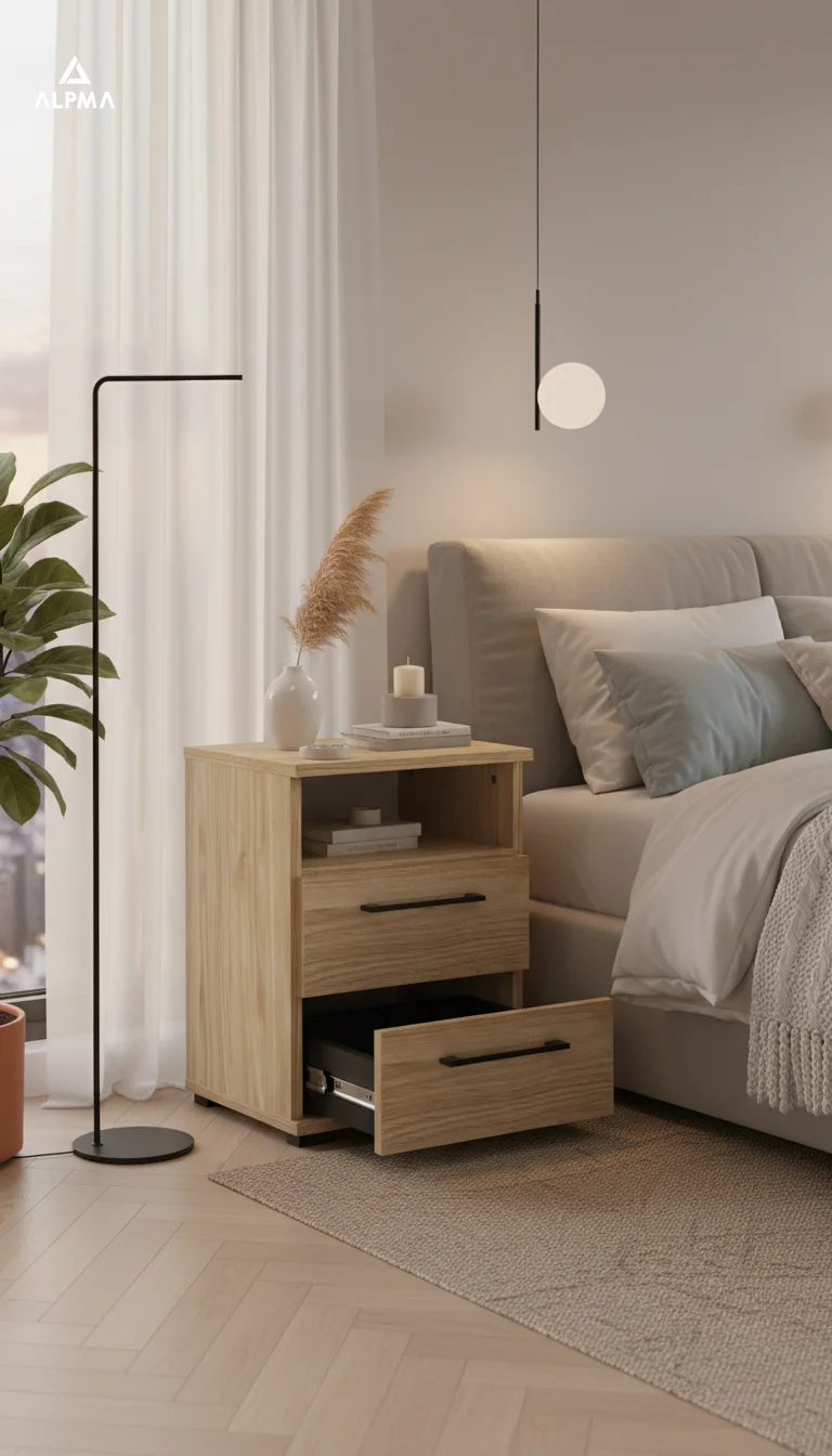 Szafka nocna NOX-D2 40×36×54 cm ze schowkiem i szufladami D2N1 OLEJOWANY - zdjęcie 4