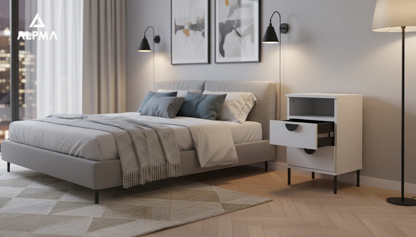 Szafka nocna NOX-D4-N3 40×36×64 cm ze schowkiem i szufladami D4N3 BIALY - zdjęcie 5