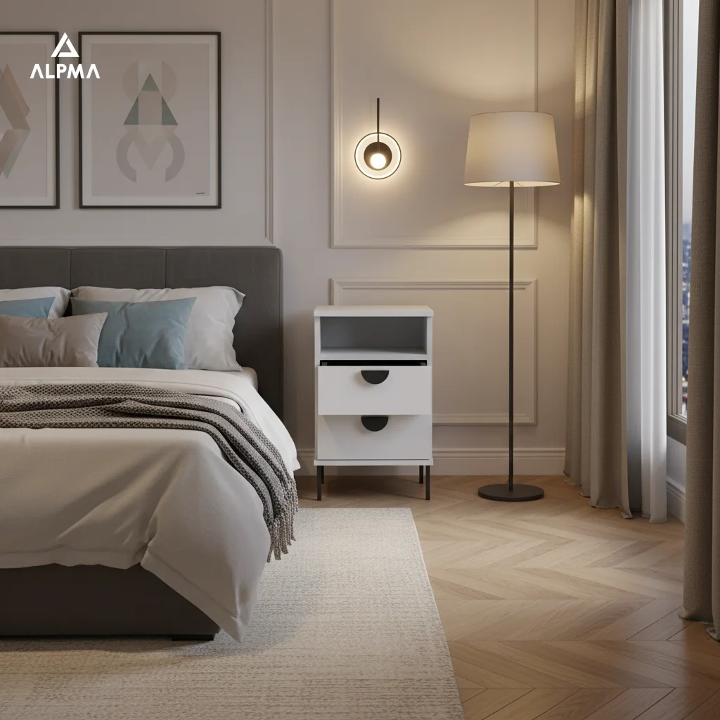 Szafka nocna NOX-D4-N3 40×36×64 cm ze schowkiem i szufladami D4N3 BIALY - zdjęcie 3