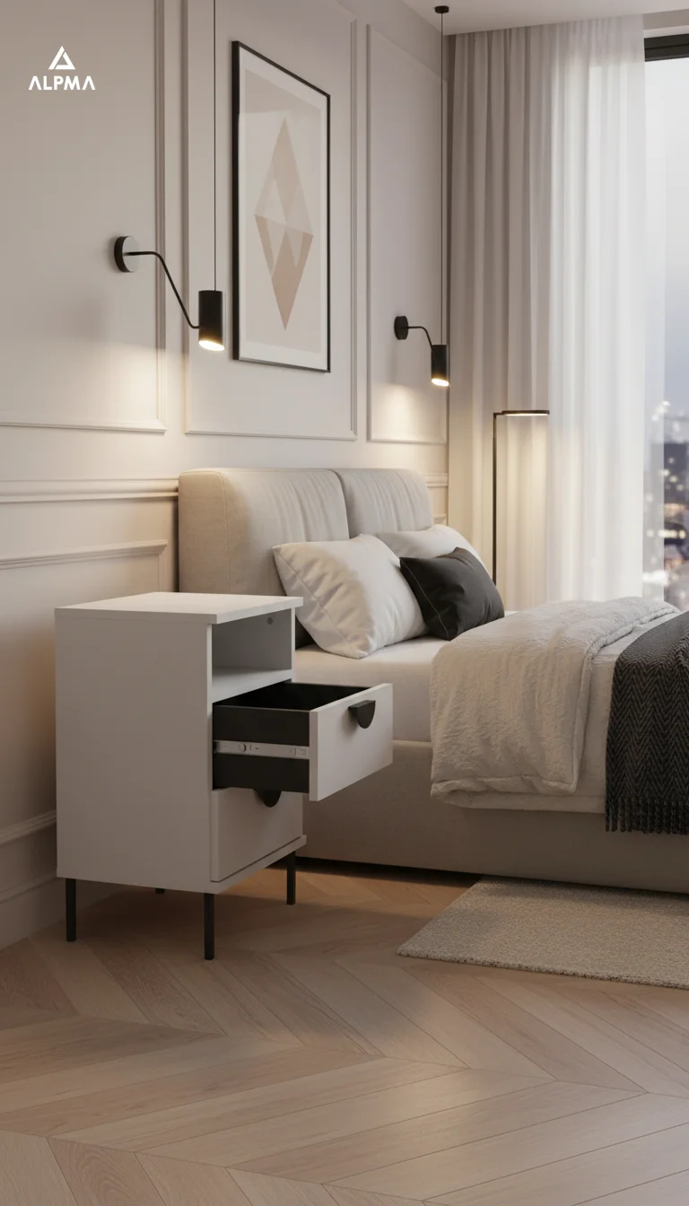 Szafka nocna NOX-D4-N3 40×36×64 cm ze schowkiem i szufladami D4N3 BIALY - zdjęcie 4