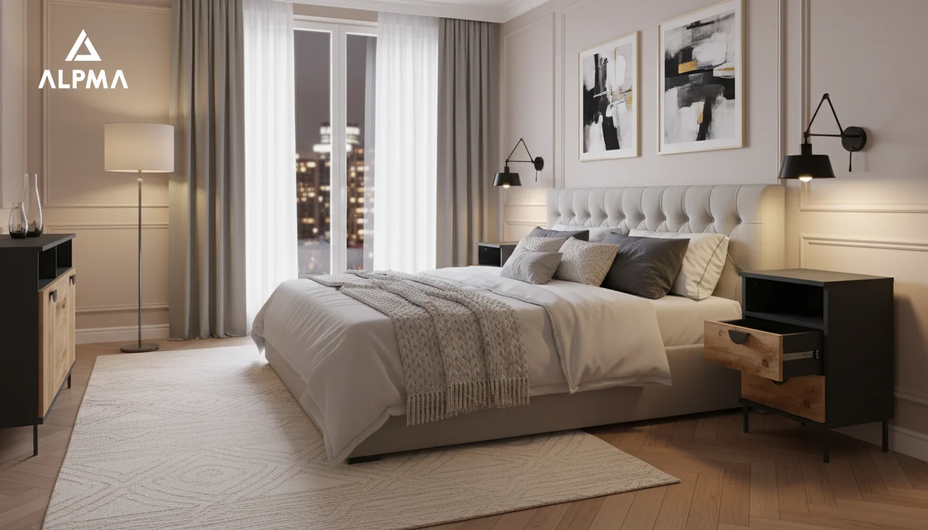 Szafka nocna NOX-D4-N3 40×36×64 cm ze schowkiem i szufladami D4N3 CZARNY DRZWI-WOTAN - zdjęcie 4