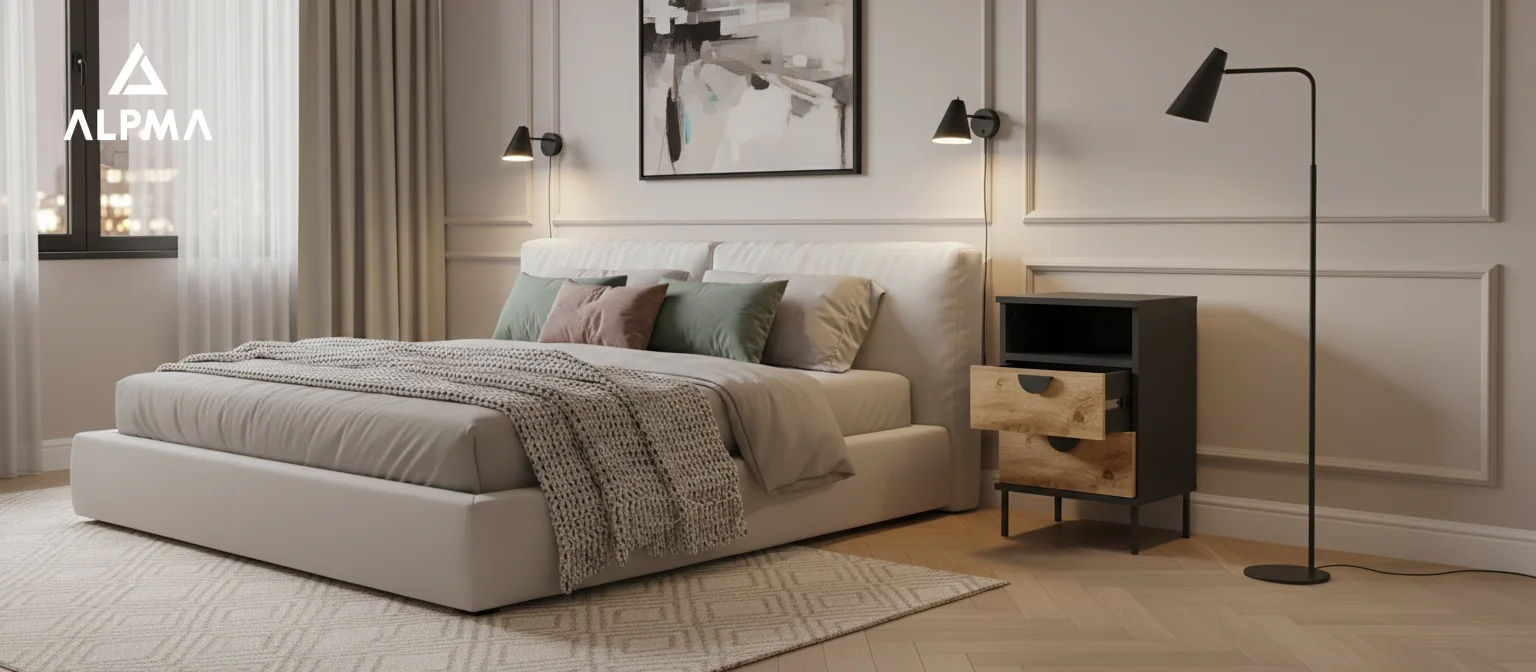 Szafka nocna NOX-D4-N3 40×36×64 cm ze schowkiem i szufladami D4N3 CZARNY DRZWI-WOTAN - zdjęcie 3