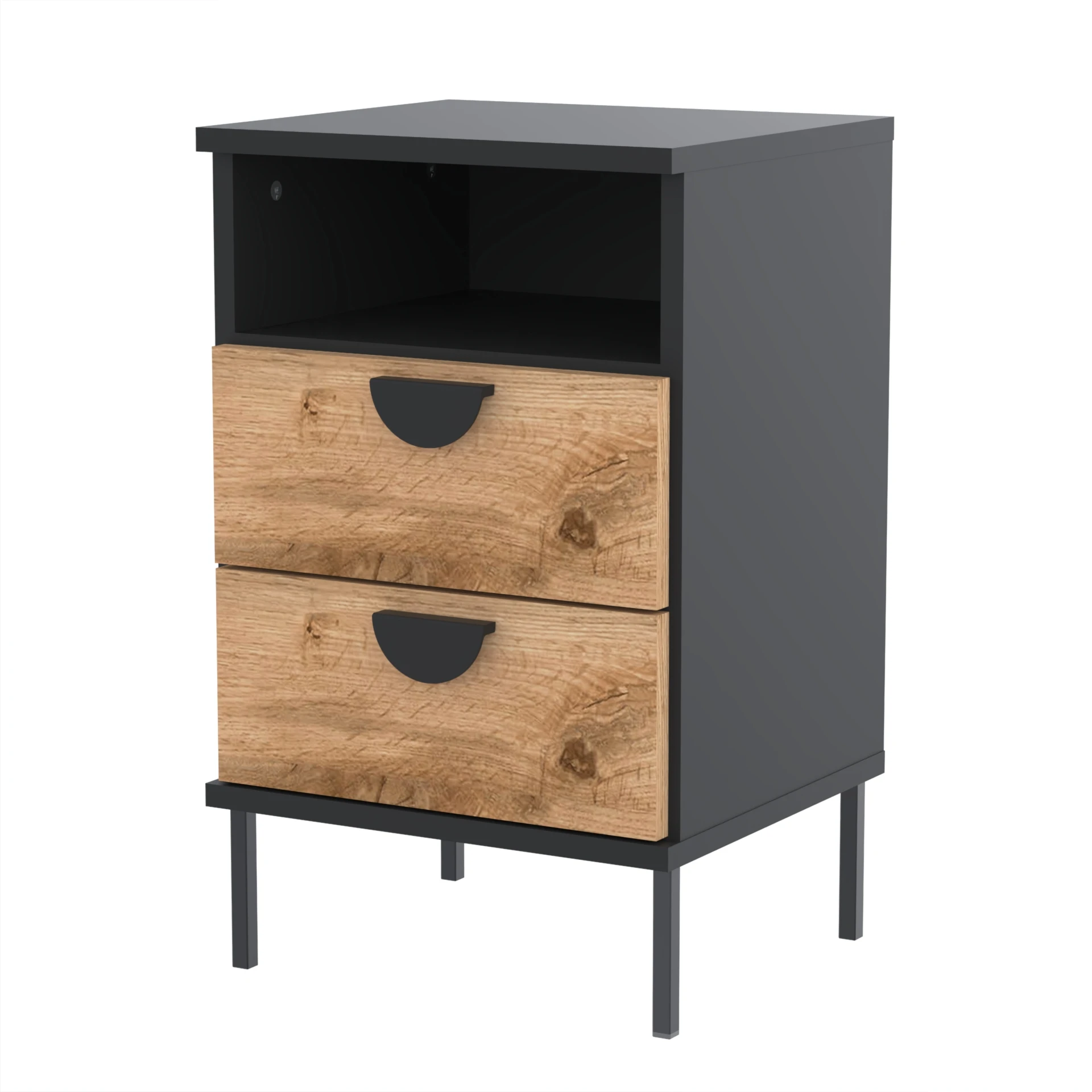 Szafka nocna NOX-D4-N3 40×36×64 cm ze schowkiem i szufladami D4N3 CZARNY DRZWI-WOTAN - zdjęcie 5